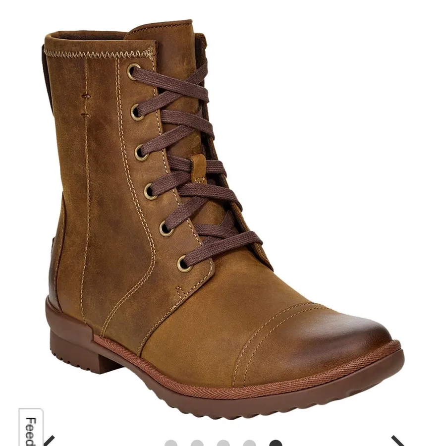 UGG Australia Ashbury Suede brown leather lace up combat boots sherpa lined shoe Size 7.5