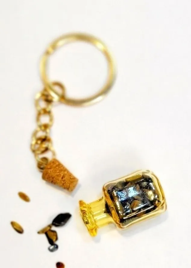 Hand Crafted Tigers Eye Mini Bottle Pendant Keychain Yellow