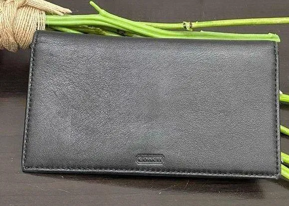COACH Black Leather Bifold Checkbook Insert Wallet