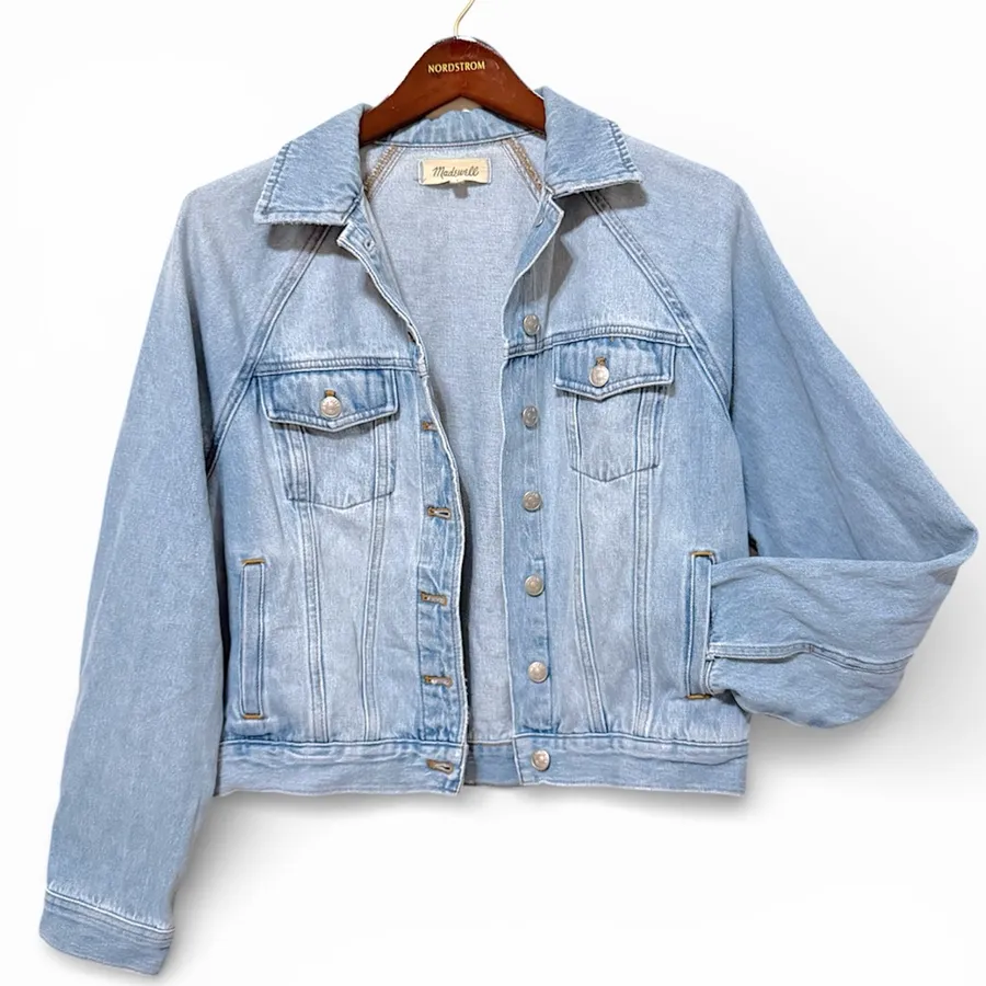 Madewell Oversized Jeans Jacket raglan sleeve 100% Cotton, size S relaxed fit