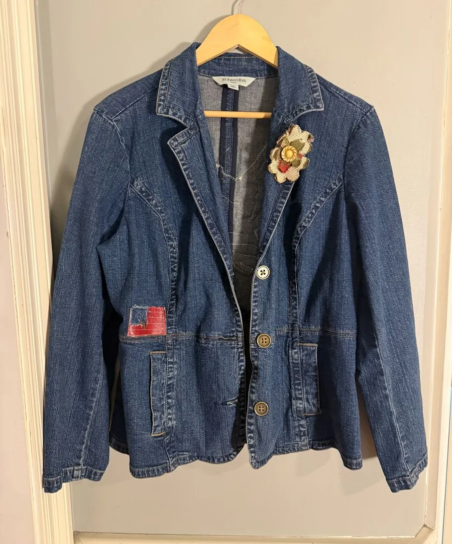 St. John’s Bay PXL Embroidered Phoenix Denim Blazer Jacket Boho Western