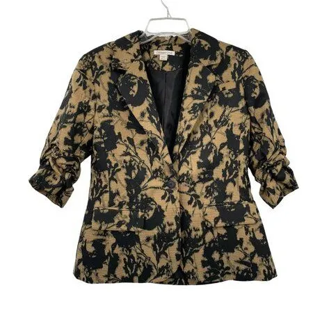 Coldwater Creek Blazer Womens PS6-8 Petites Used Black Brown Lined 3/4 Sleeve