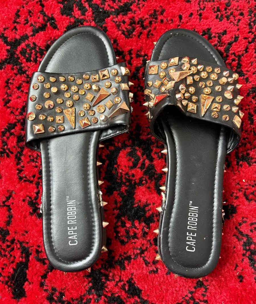 Cape Robbin black and gold Spiked slides