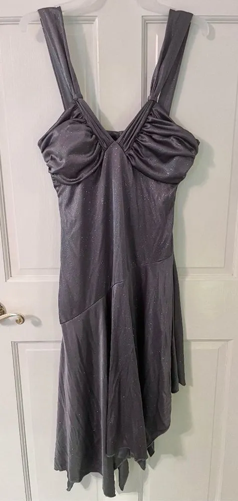 Y2K Vintage Charlotte Russe Grey Sparkle Asymmetrical Evening Dress