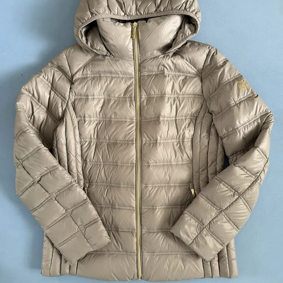 Michael Michael Kors Hooded Packable Down Fill Taupe Puffer Coat