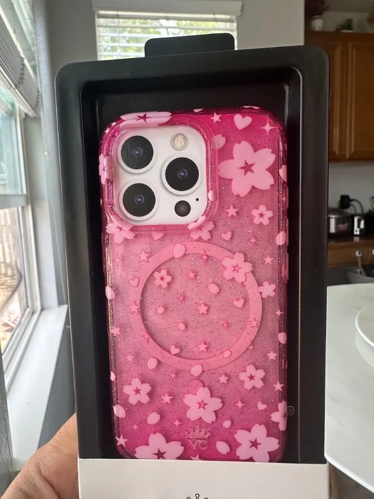 Velvet Caviar Pink Cherry Blossom Glitter Phone Case iPhone 16 Pro