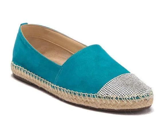 NEW Schutz Cherie Embellished Cap Toe Espadrille Turquoise Blue