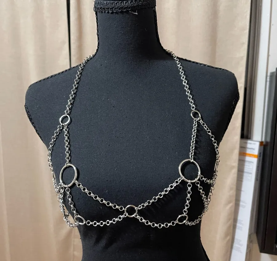 Sliver chain ring bra harness Silver