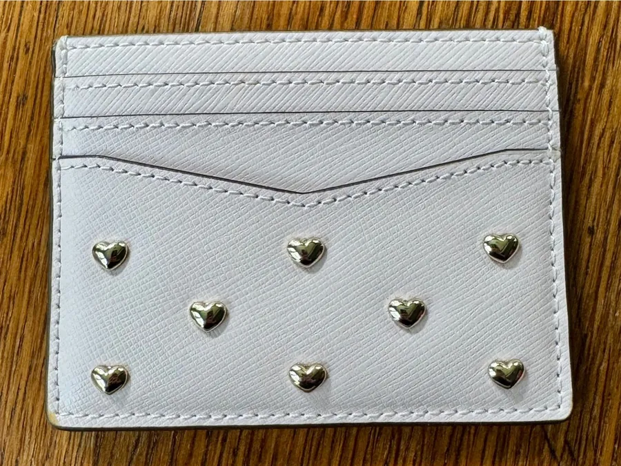Kate Spade New York Saffiano Leather Card Holder Heart Studs Pink Light Purple