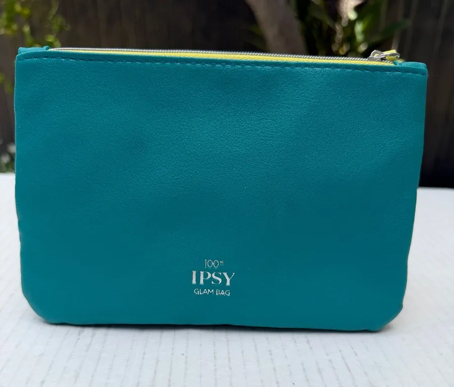 IPSY Glam Bag Turquoise Studded Makeup Cosmetic Pouch Neon Lining Zip Bag