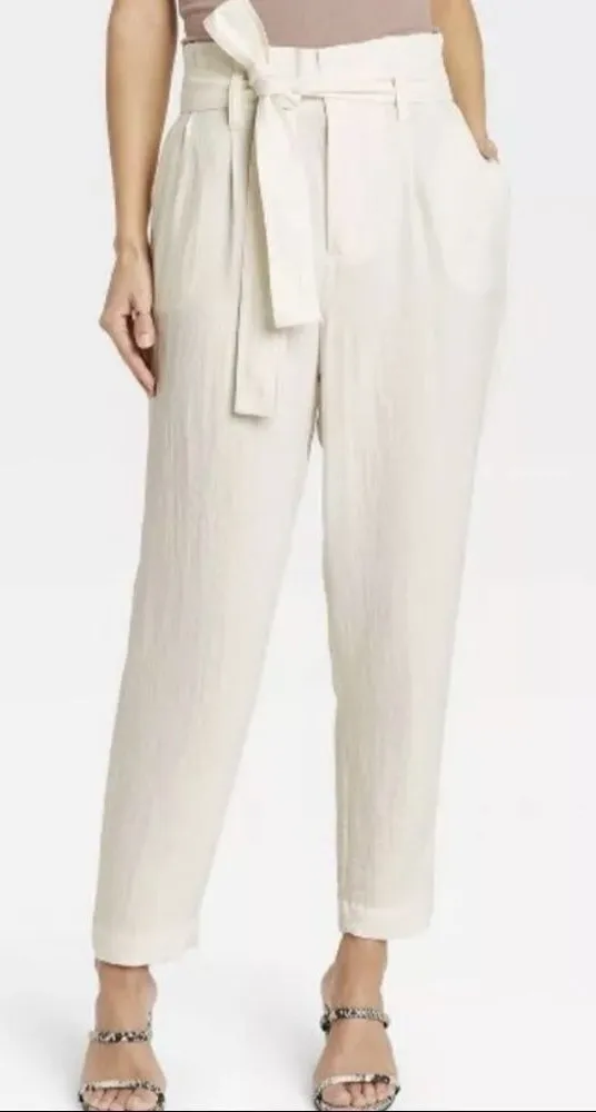 A new day cream paper bag high rise ankle pants