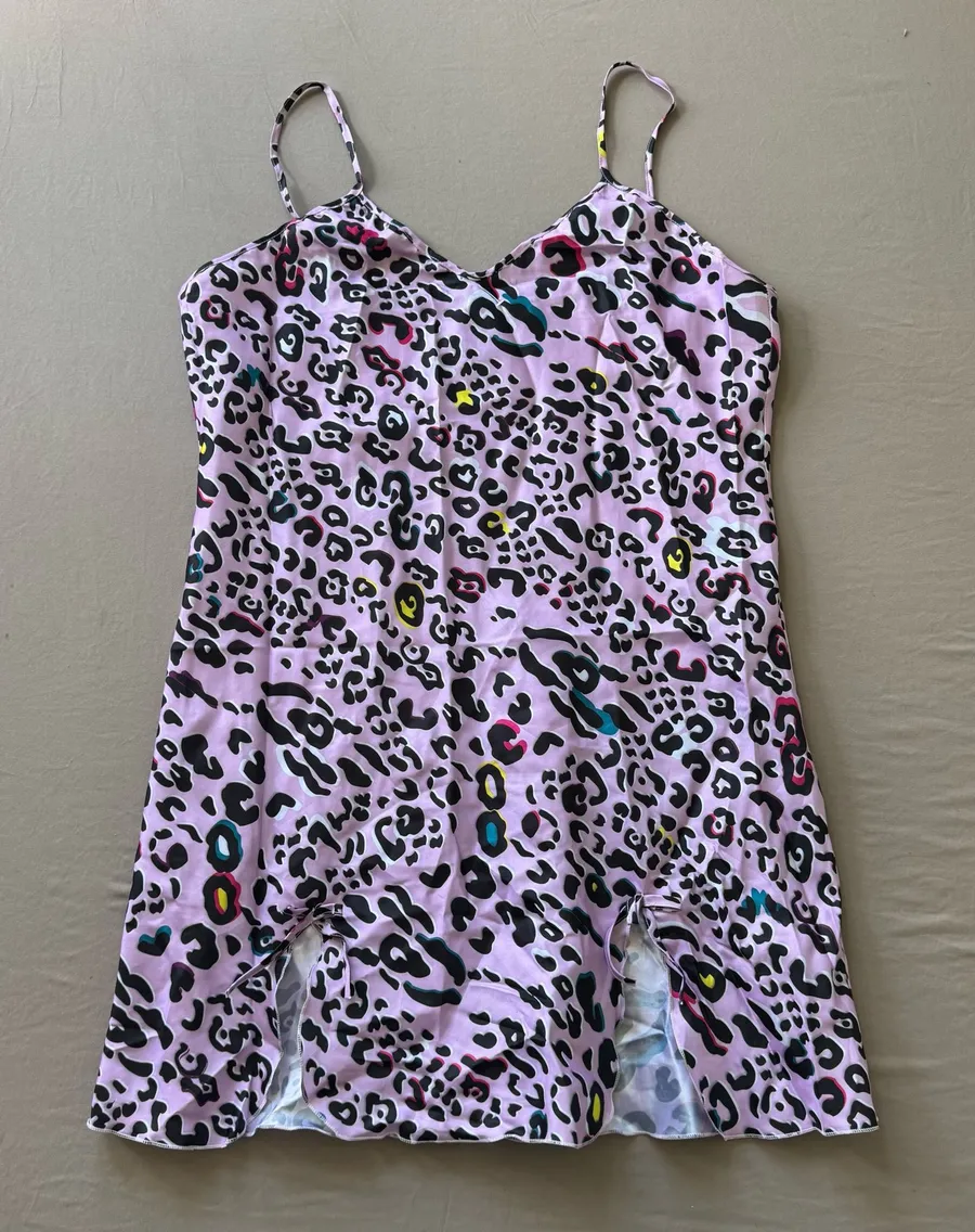 rainbow Leopard Print Satin Mini Slip Dress