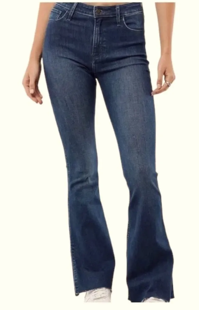Hollister High Rise Flare Raw Hem Denim Jeans