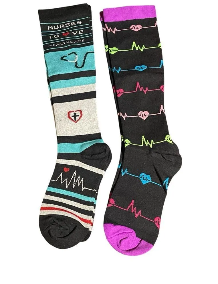 Nurse Love/ EKG Compression Socks SZ L