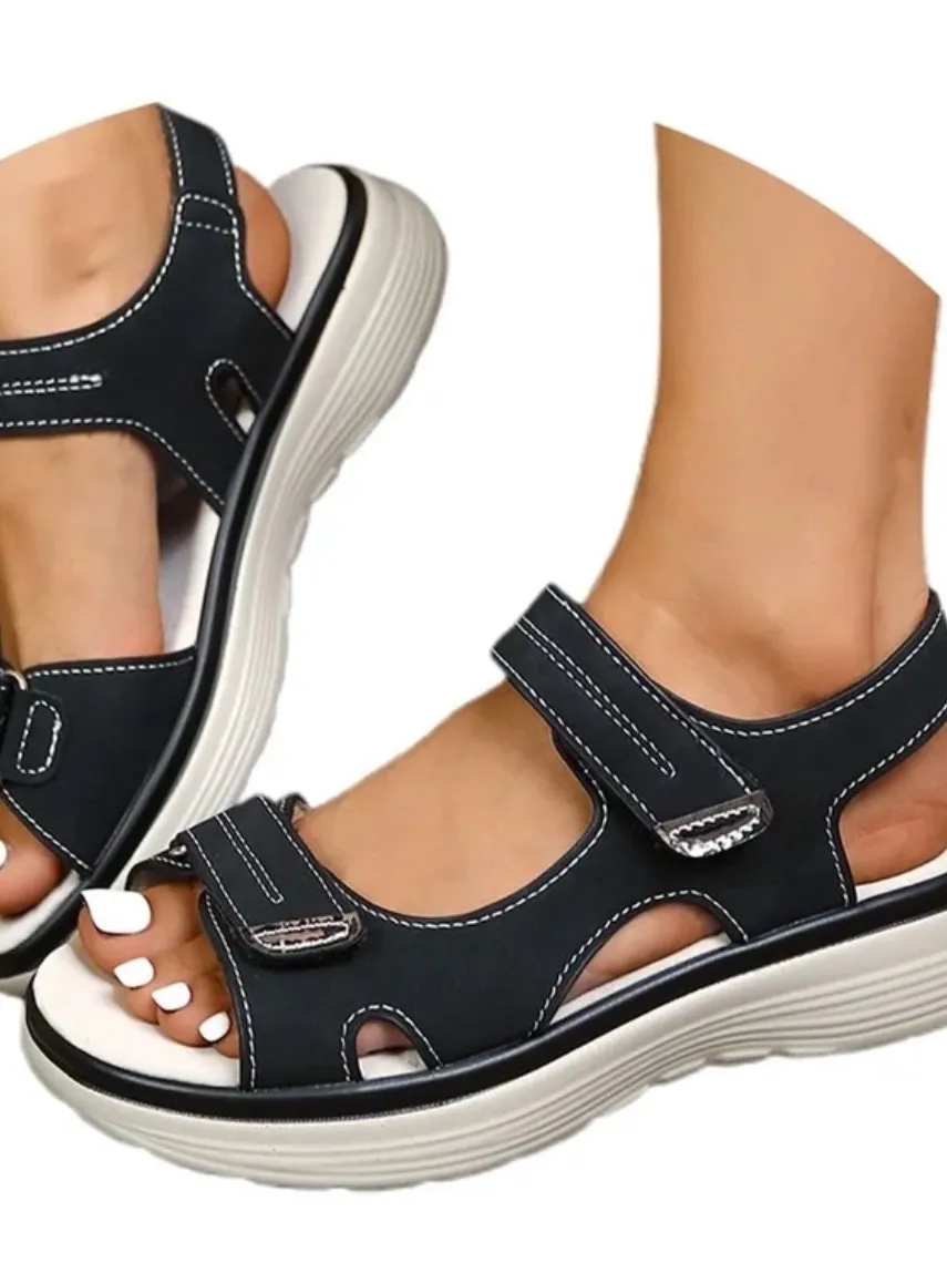 Women’s Black Adjustable Sport Sandals with Cushioned Platform Size 8