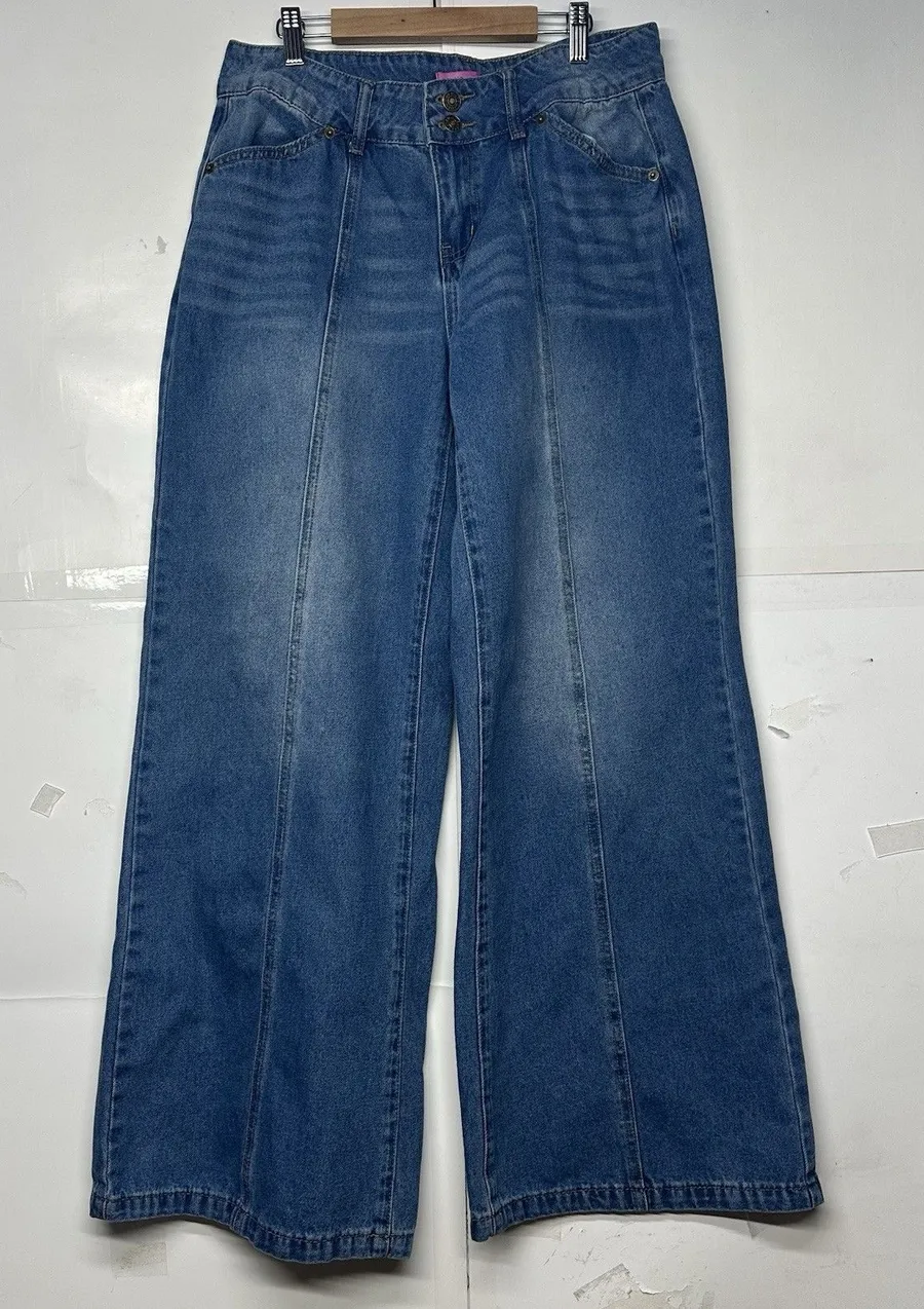 Edikted Women’s Wide Leg Jeans Size L Blue Denim 33x31 High Rise