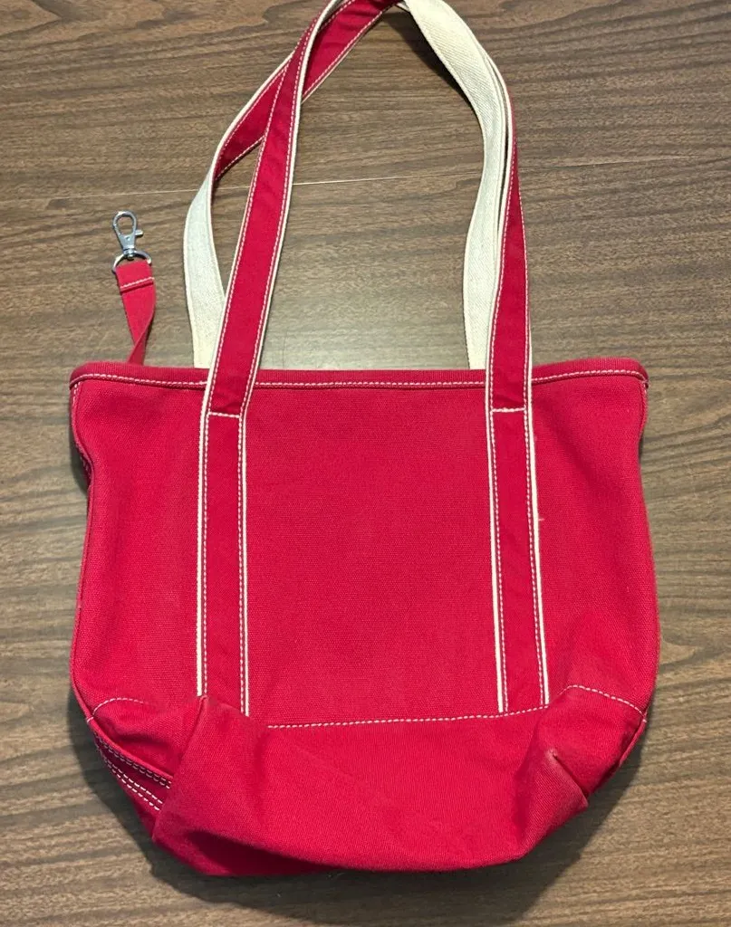 Lands End Red Medium Open Top Canvas Tote Bag Monogram