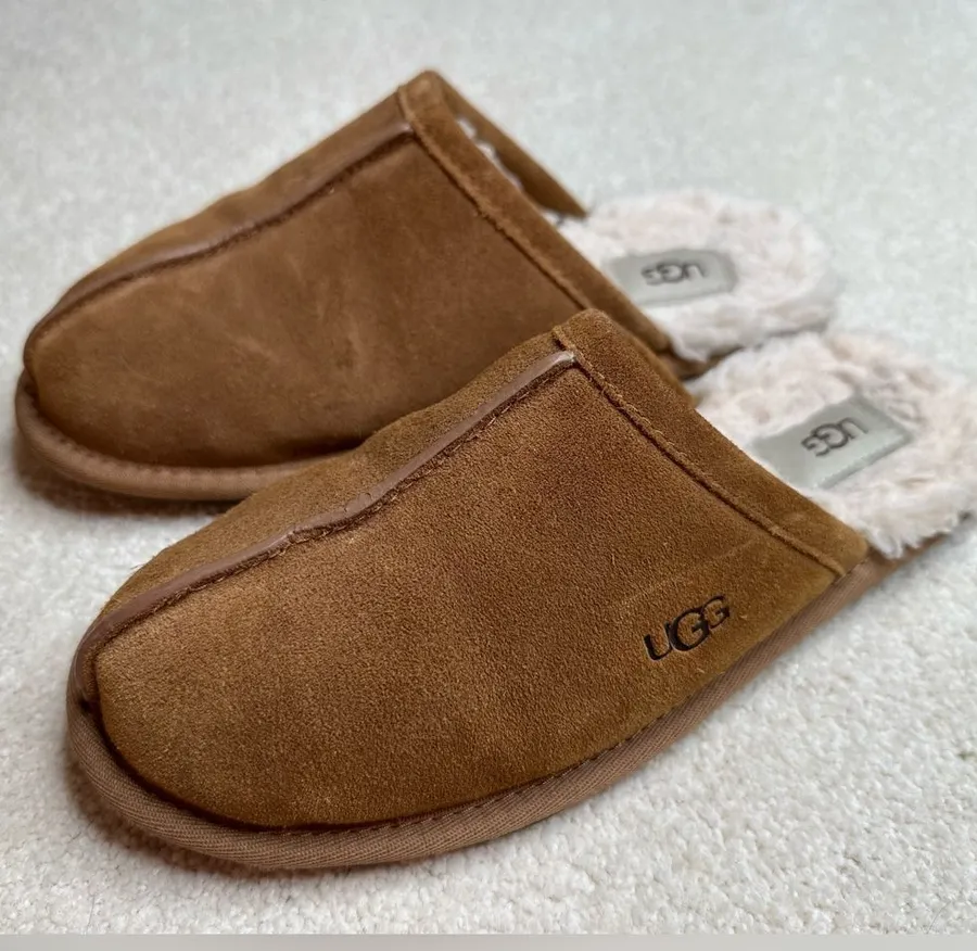 UGG Tan Suede Slippers with Plush Lining