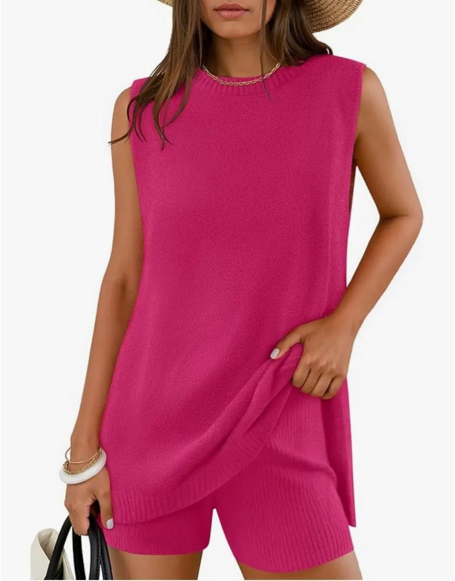 Sleeveless Pink Knit Set