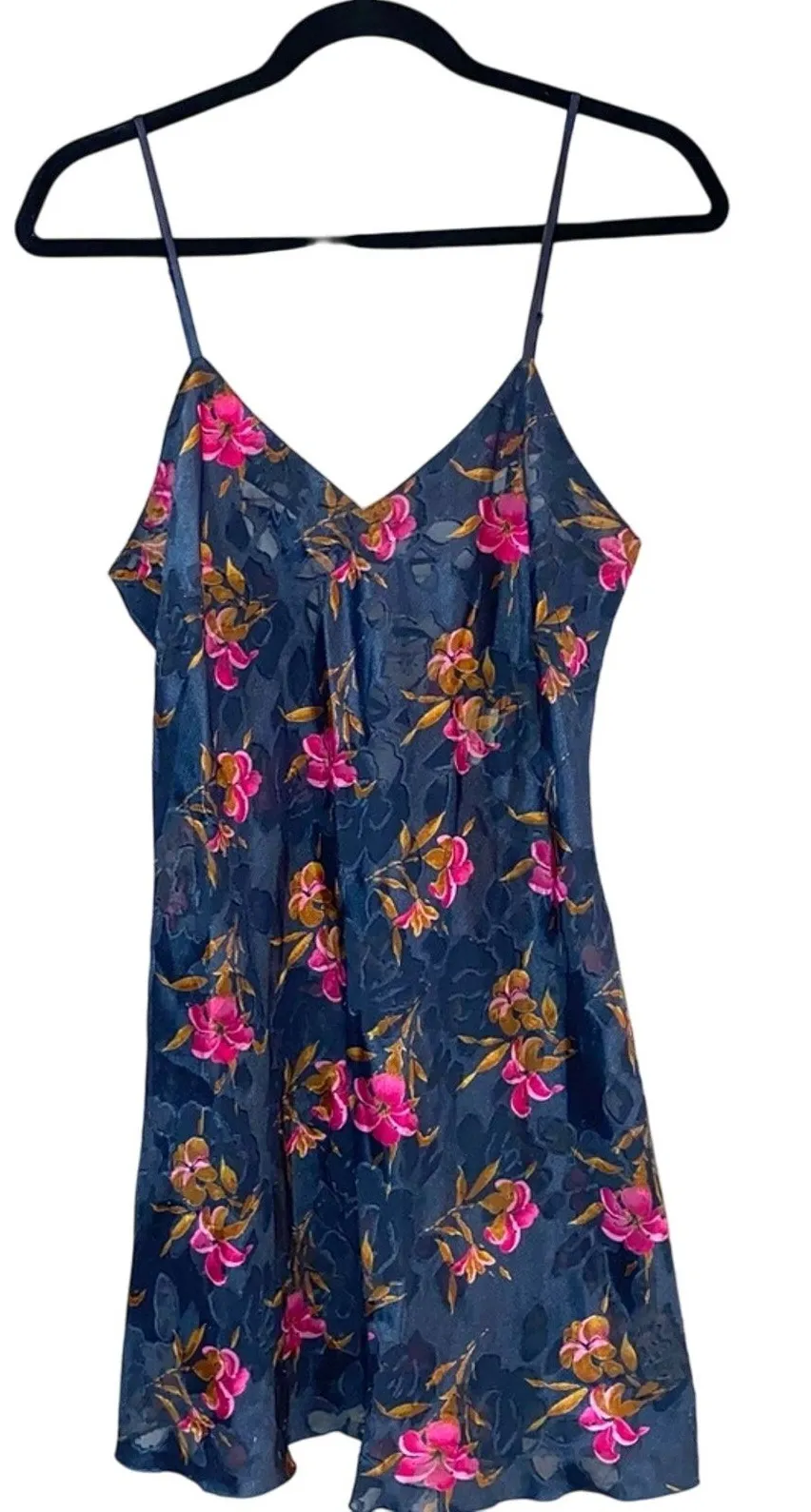Vintage Victoria’s Secret Floral Slip Dress Navy Pink Grunge Y2K M Gold Label