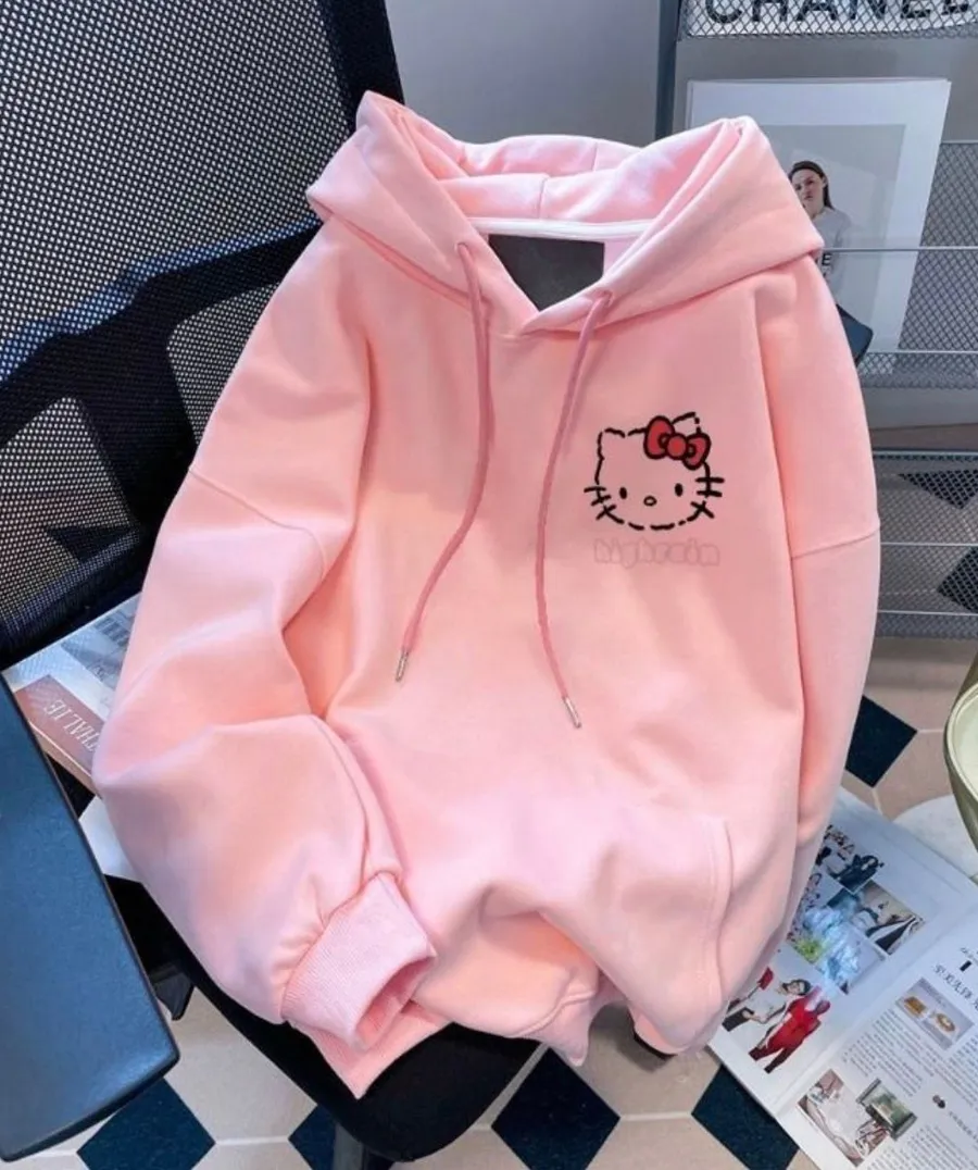 Sanrio Hello Kitty Long-sleeved And Long-pants Warm And Cute Coral Fleece Pajamas