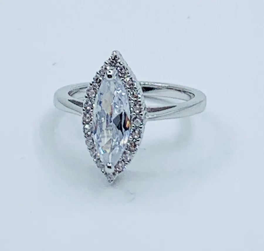 925 Sterling Silver Women’s Ring 14mm Marquise stone cubic zirconia