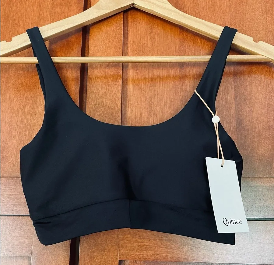 Quince Italian Tank Bikini Swim Top Black Size Small NEW
