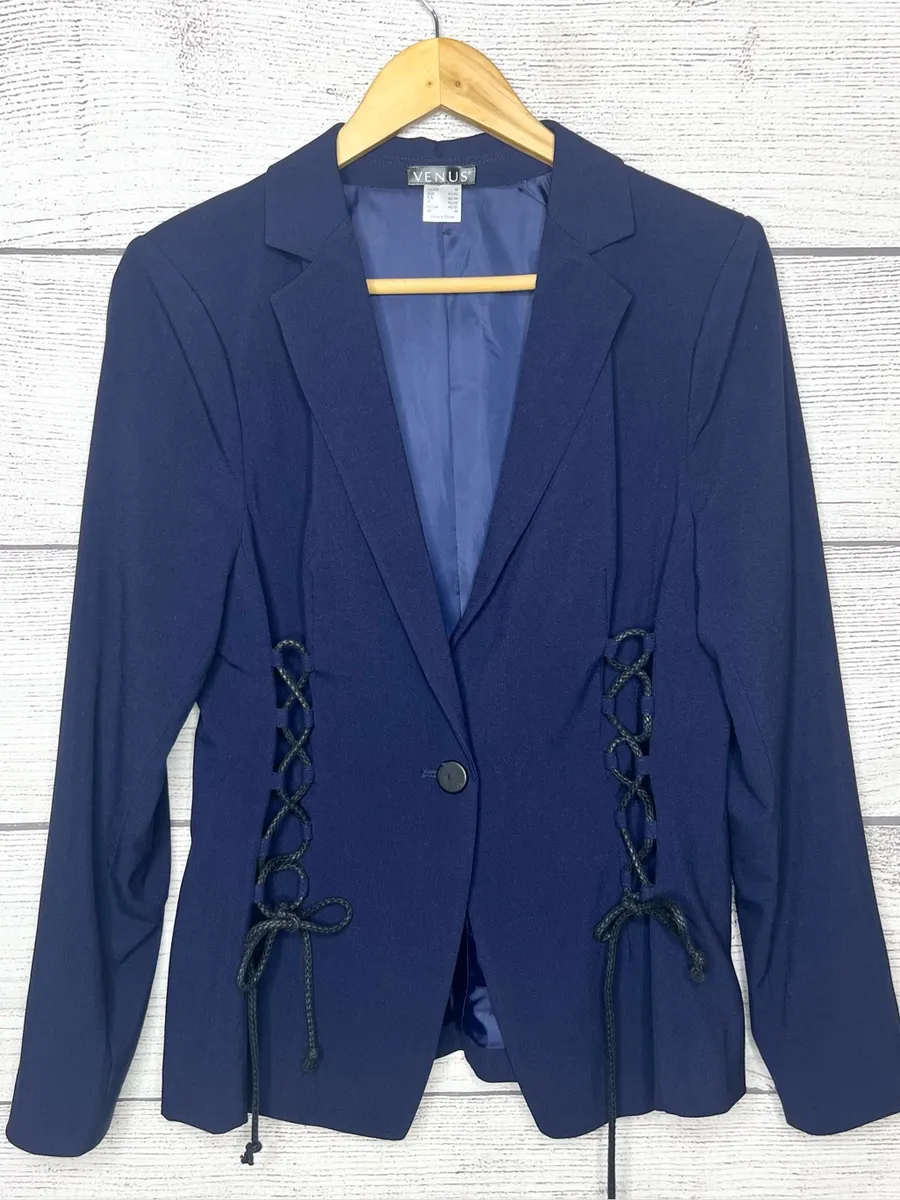 VENUS Navy Blue Lace-Up Blazer Jacket Size Medium