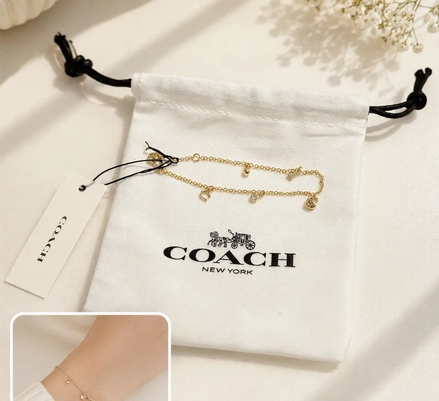 Coach Dainty Charm Bracelet Gold Clear Crystal Accents Dangle Charms cute gift