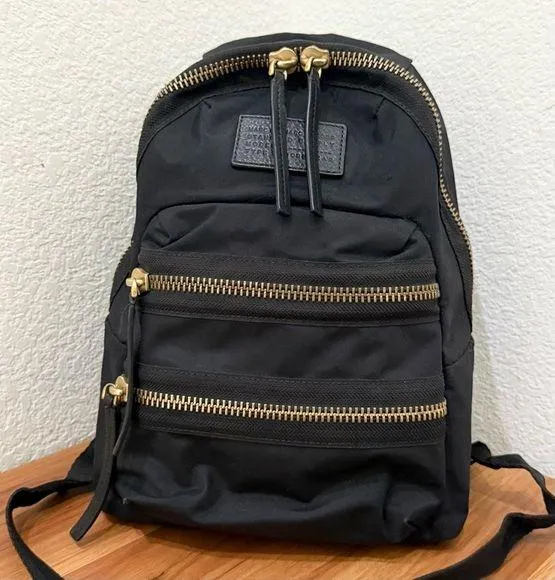 MARC by MARC JACOBS The Biker Gold Zipper Black Nylon Medium Backpack