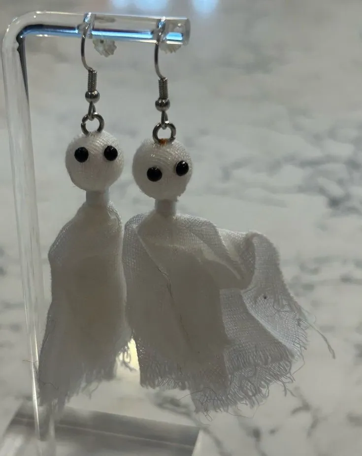 Spooky Ghost Sheet Earrings White Fabric Dangle