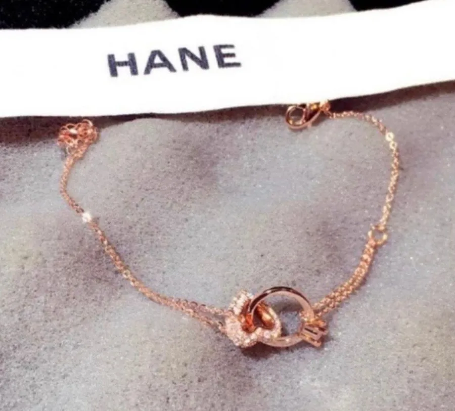 14K Rose Gold Plated Heart Ring Charm Bracelet for Women