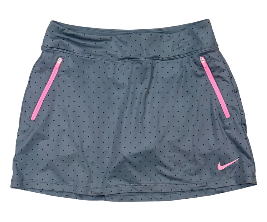 Nike Golf Dri Fit Skirt Womens Small Polka Dot gray / Pink Zip Pockets Athletic