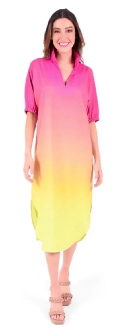 Emily McCarthy Poppy Sunset Ombré Midi Caftan Dress Pink Size XS