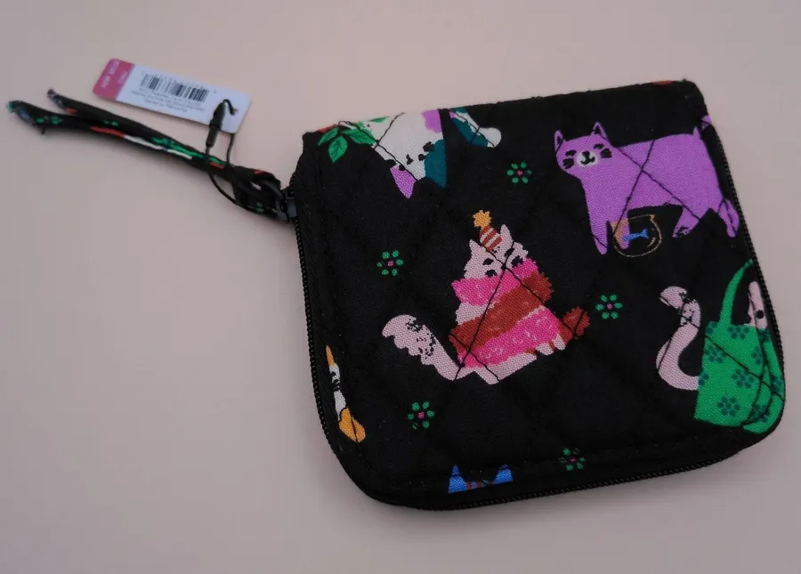 Vera Bradley Herding Cats Small Zip Around Wallet Black Cat Print Quilted NWT