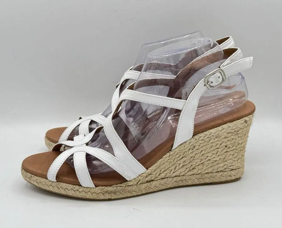 Eric Michael White Lindsey Leather Espadrilles Wedge Heels US Size 10-11 EU 41