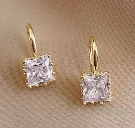 Women's CZ Cubic Zirconia Diamond Dangle Drop Hook Earrings Gold