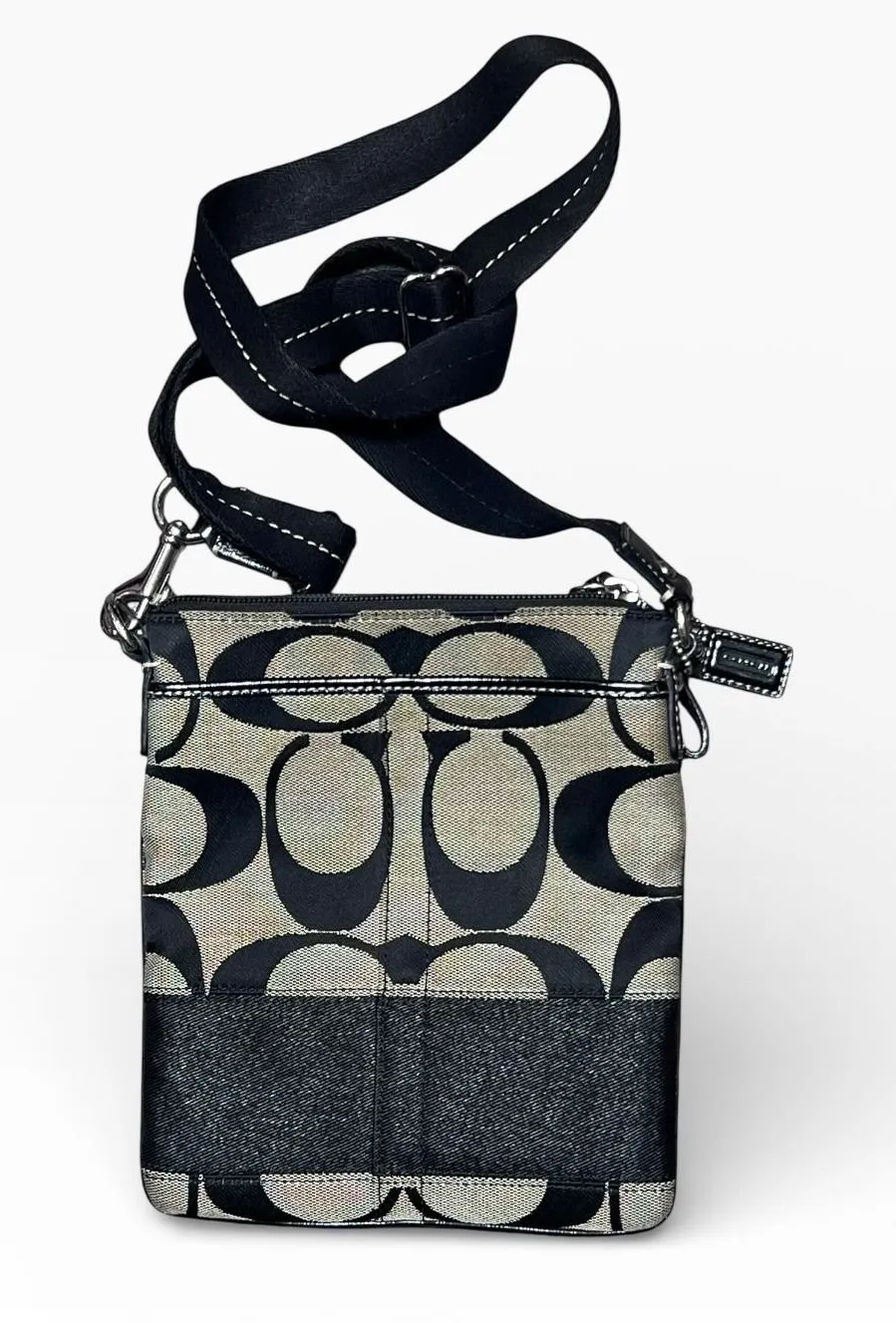 Coach Signature Stripe Swingpack Bag Black Grey Jacquard Crossbody Small Y2K