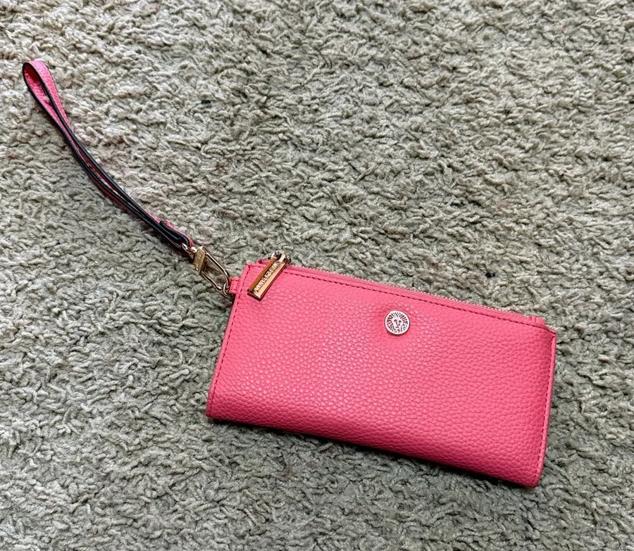 Anne Klein Pink Pebbled Wristlet Wallet with Gold Hardware