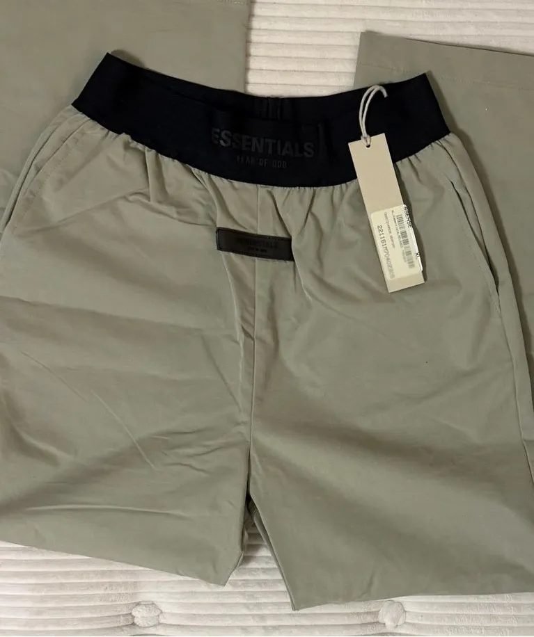 ESSENTIALS Wide Leg Pants in Olive Green with Black Waistband
