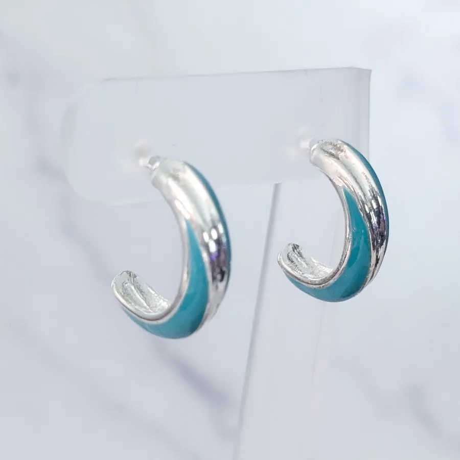 Silver Tone & Turquoise Tone Hoops