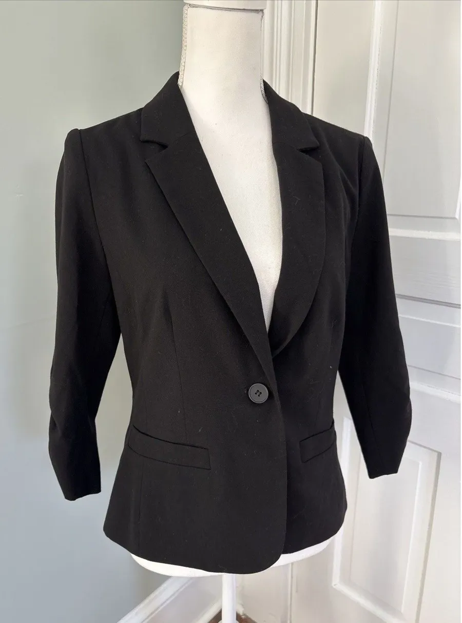 Eliza J Women Black Blazer Size Small Single Button 3/4 Sleeve Stretchy