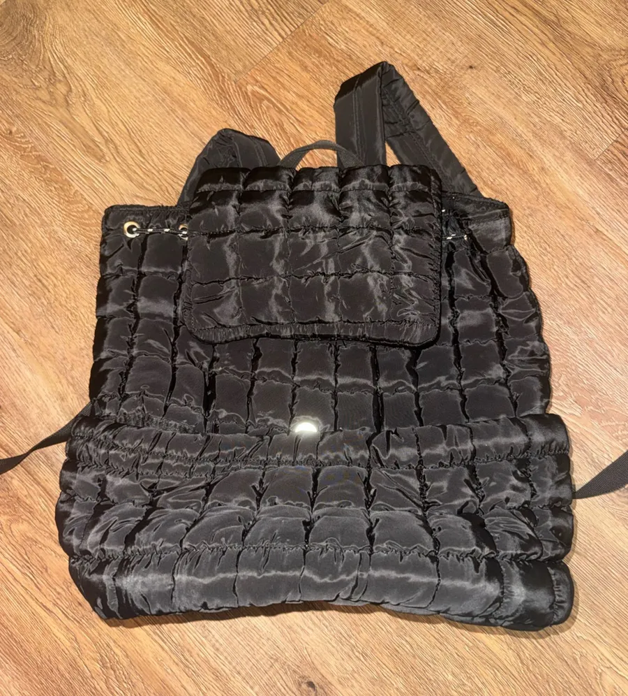 Quilted Black Nylon Women's Backpack Tote