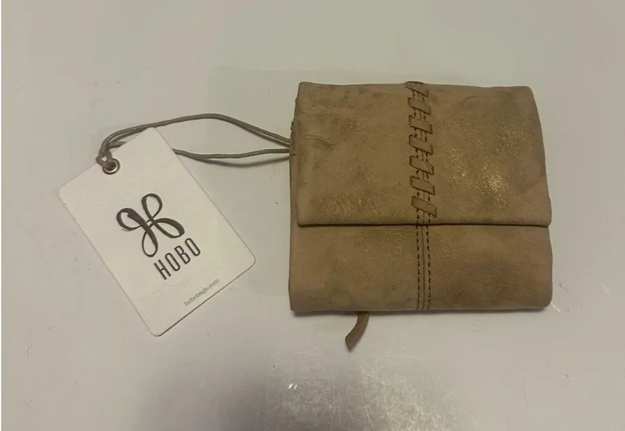 NWT Hobo Keen Mini Trifold Wallet In Gold Cashmere Geniune Leather