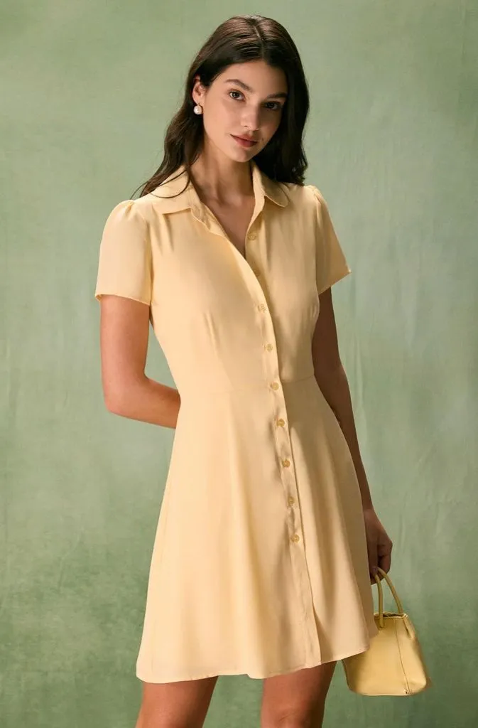 Rihoas Yellow Button Down Shirt Mini Dress
