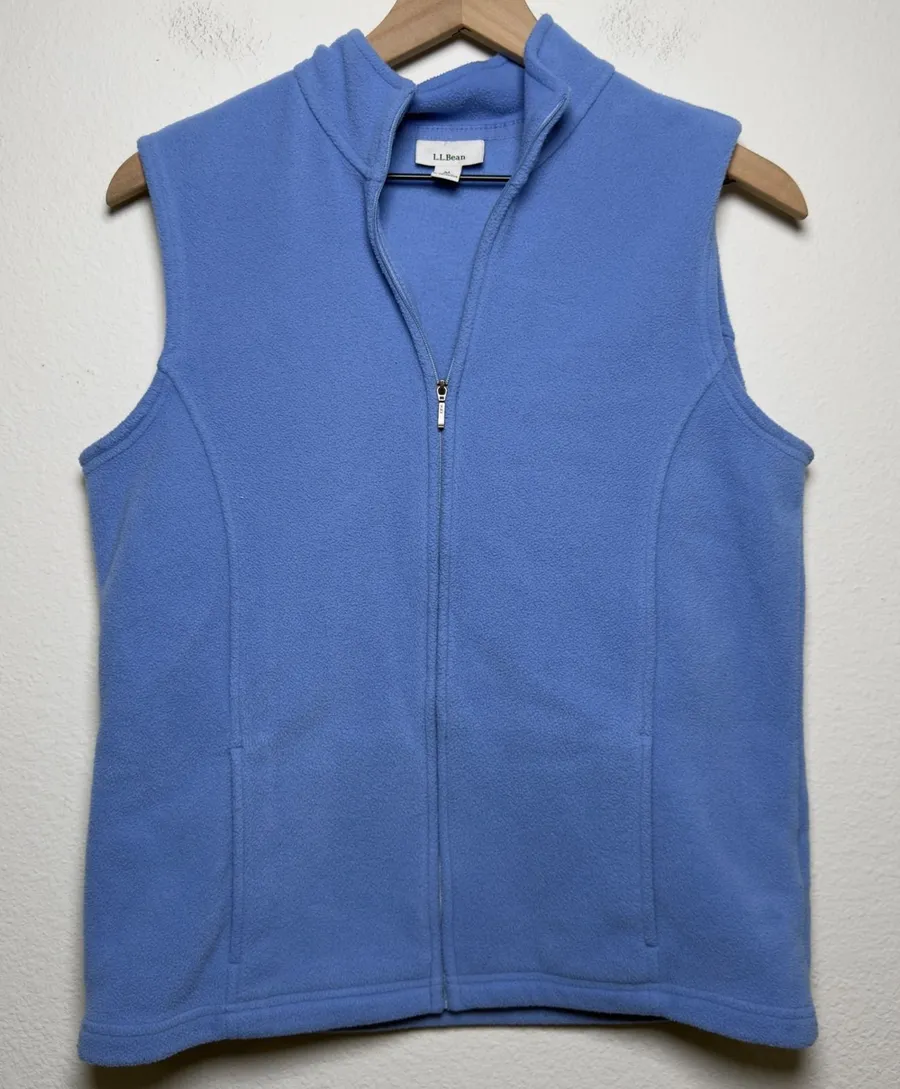 LL Bean Women Mountain Classic Vest Sweater M Blue Polartec Fleece Full Zip Size M