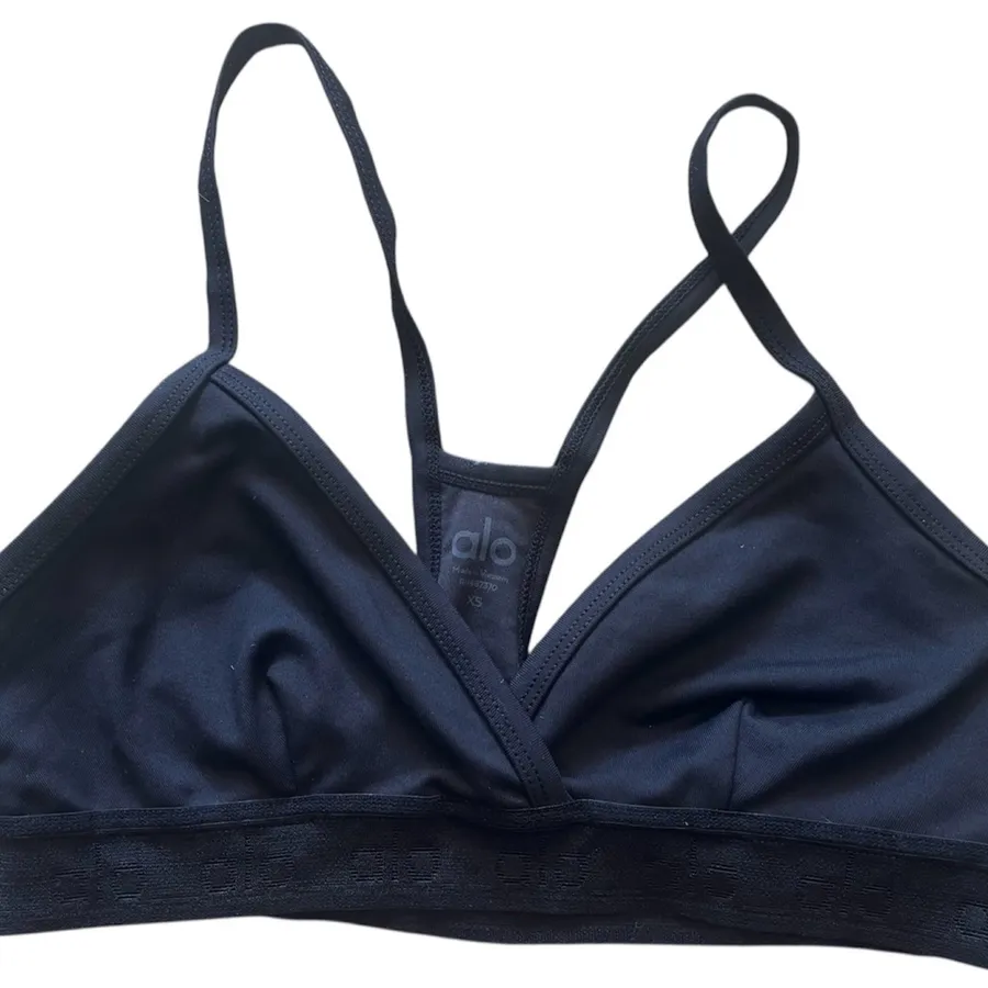 ALO YOGA Black Racerback Bralette Bra size XS Alo Logo gym run dance EUC