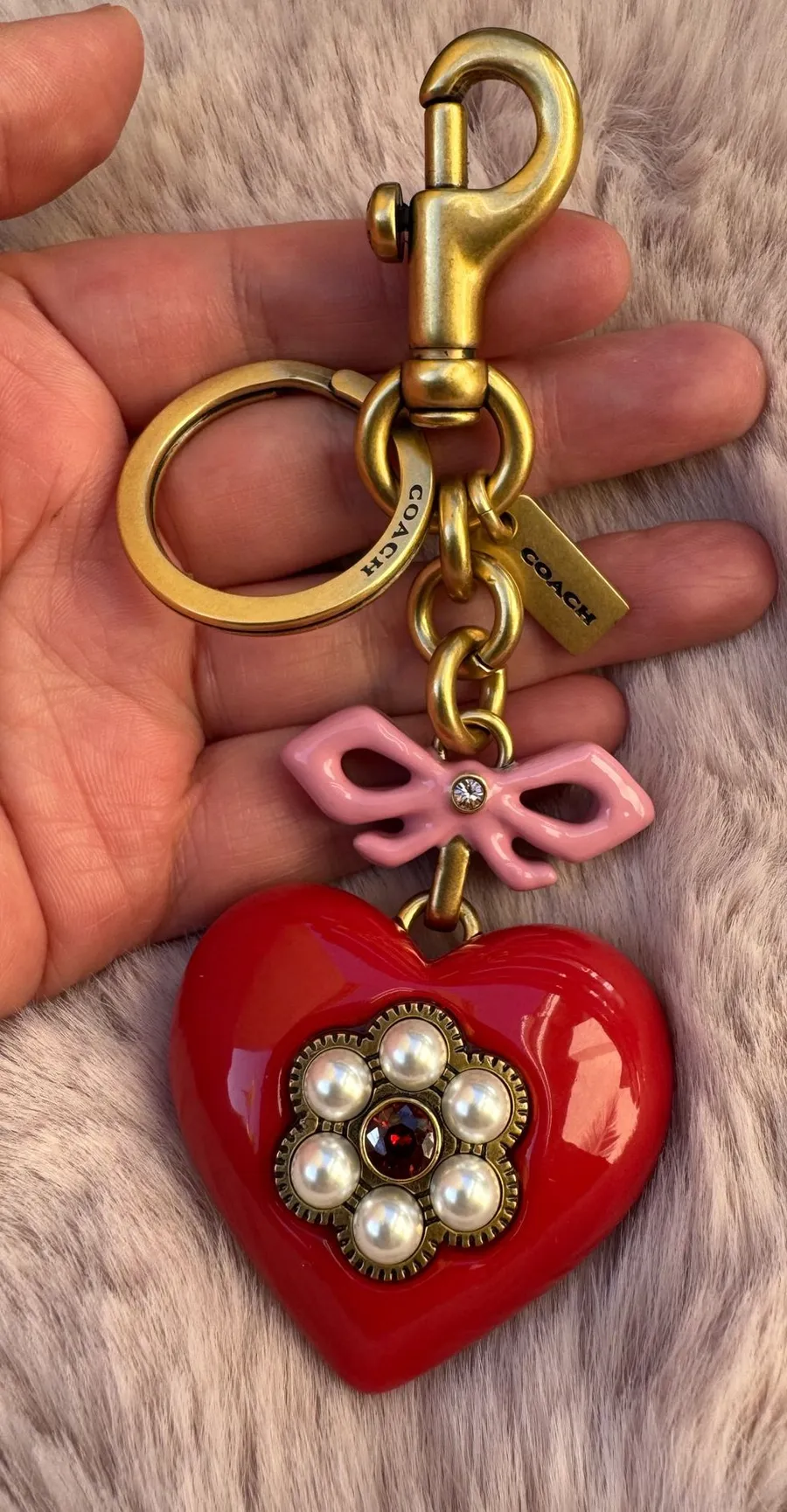 Coach Heart Bag Charm key charm red pink