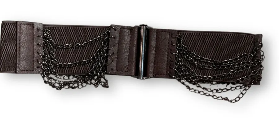 Vintage Y2K Brown Leather Layered Chain Belt Festival Statement Edgy Accessory