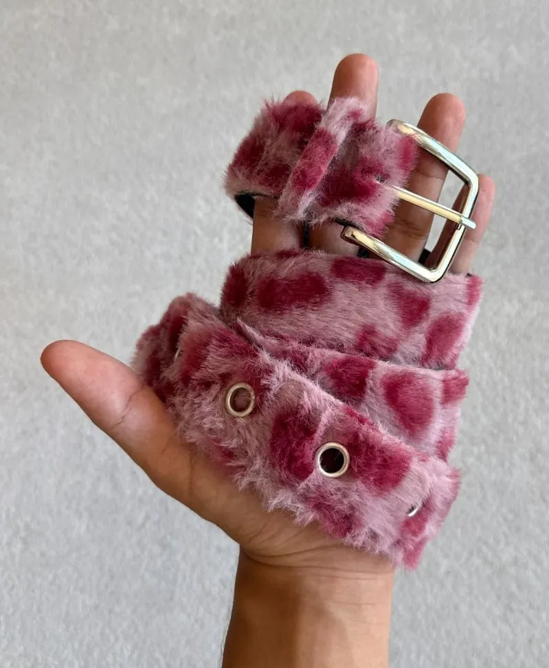 Mauve Pink Leopard Fur Belt
